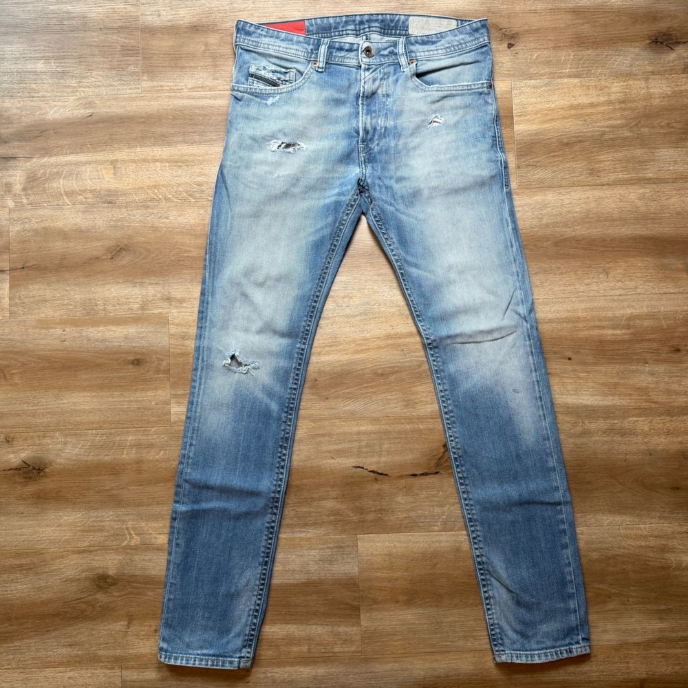 Diesel‎ Thommer Jeans Mens 30x32 Blue Light Wash Distressed Slim Skinny 084DD